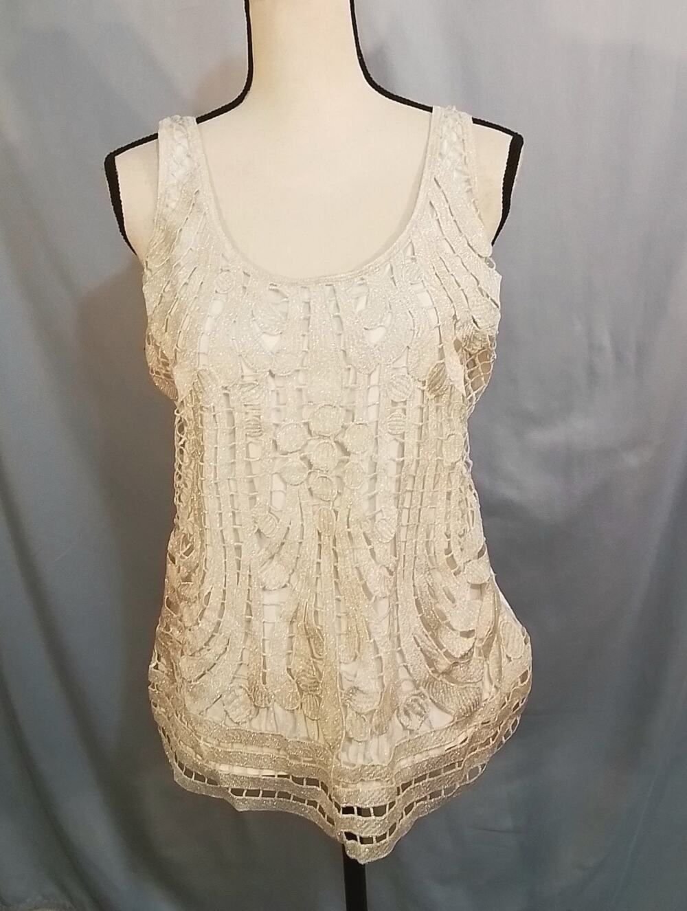 Express  cream tank top with light golden lacey overlay in front